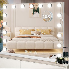 Saimeihome Hollywood Make-Up Mirror with Lighting with 17 Dimmable LEDs, 3 Colour Modes, Table Mirror with Touch Control, USB Charging Port and 10x Magnifying Glass, 80 x 60 cm, White