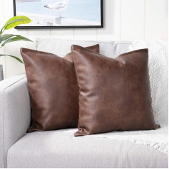 Yaertun Mandioo Pack of 2 Luxury Faux Leather and Cotton Decorative Cushion Cover Set Cushion Covers Sofa Cover Bedroom Car Cushion Cover 18 x 18 Inch 45 x 45 cm Brown White Cushion Cover