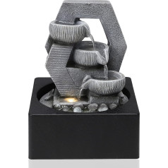 BTGGG Indoor Fountain with LED Light, 18 x 18 x 24 cm, Waterfall Fountain Indoor Home Decoration, Meditation Fountain for Relaxation, UK 3 Pin Plug Included