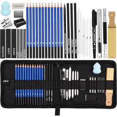 36 Piece Sketching Pencil Set, Sketching Pencils, Drawing Pencils, Professional Art with Graphite Charcoal Pencils, Stick Tools and Kit Bag for Artists, Students, Teachers, Adults, Beginners