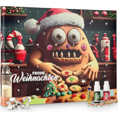 Kaffeehaus Diamant Monster Biscuit Baking Advent Calendar 2024, 140 g with 24 Doors Full of Baking Ingredients and Baking Accessories with Vanillin Sugar, Food Colourings, Sugar Sprinkles, Lemon Aroma