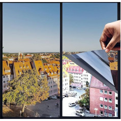 Mirror Film Window Privacy Window Film Self-Adhesive Sun Protection Mirror Film 99% UV Protection Energy Saving Reflective Heat Insulation for Indoor or Outdoor Living Room Office (90 x 200 cm)
