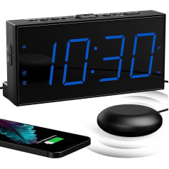 Extra Loud Alarm Clock with Bed Shaker, Vibrating Alarm Clock for Heavy Sleepers, Hearing Impaired Teenagers, Double Alarm Clock, Large Display, USB Charger, Dimmer, Snooze