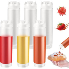 Quetschflaschen für Saucen – 6 Stück 473 ml umgekehrte Kunststoff-Quetschflaschen, nachfüllbare Ketchup-Flaschen, großes Ventil, Gewürzspender, Quetschflaschen für Restaurants, Catering, Küche