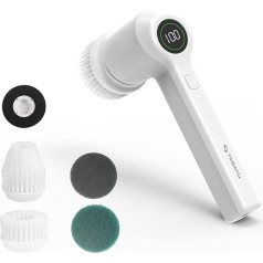 TILSWALL M4 Electric Cleaning Brush with LED Indicator, 60W 7.4V Rechargeable Cordless Electric Cleaning Brush with 5 Accessory Heads, Electric Spin Scrubber for Bathroom, Kitchen