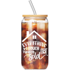 Muzuis Realtor Gifts for Women, Final Gifts for Realtors, Gifts for Real Estate Agents, Everything I Touch Turns to Sold - 17 oz Tumbler, Ice Jar, Glass Tumbler with Bamboo Lid and