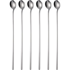 Long Handle Stainless Steel Spoons, 6 Pieces Coffee Stirrer, Ice Cream Scoop, Cocktail Mixing Spoon (Stainless Steel)