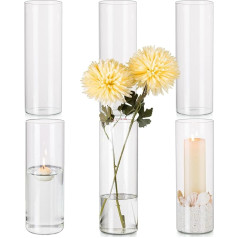 Hewory Cylinder Vase Glass Pack of 6 Flower Vases, 25 cm Modern Vases Set, Glass Vase, Decorative Vases, Tulip Vases, Lantern Glass Candle Holder for Pillar Candles, Floating Candles for Wedding
