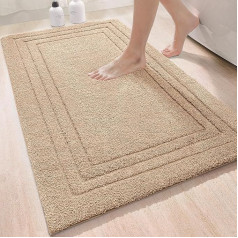 DEXI Bathroom Rug 60 x 110 cm, Soft Bath Mat, Non-Slip Washable Bath Mat, Absorbent Shower Mat for Bathroom, Shower, Beige