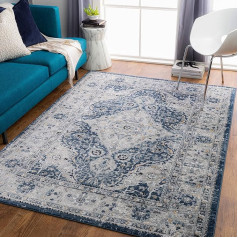 Livabliss Vienna Vintage Large Rug, Oriental Rug, Living Room, 160 x 220 cm, Dining Room, Bedroom, Boho Rug, Short Pile Rug for Easy Care, Pattern Rug in Grey and Blue