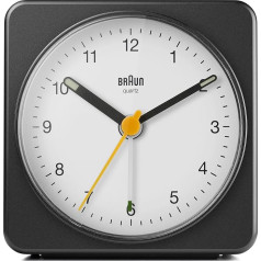 Braun BC03BW Classic Analogue Alarm Clock Snooze and Light, Quiet Quartz Movement, Crescendo Alarm, Black and White Model