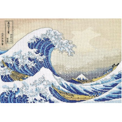 Povitrulya The Great Wave Off Kanagawa Adult Cross Stitch Kit - Hokusai's Ukiyo-e Japanese Art - Embroidery Kit with Pattern Japan Design