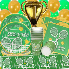 Doyomtoy Tennis Party Decoration, 66 Pieces Tennis Theme Party Tableware, Includes Tennis Balloons, Tennis Tablecloth, Paper Plates, Napkins, Paper Cups, Sports Theme Party for Children, Birthday