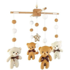 Mobile Baby Wind Chimes, Mobile Baby Girl, Mobile Baby Wooden with Felt Balls, 3D Bear, Owl, Baby Room Decoration, Mobile Baby Girl Bed Bell Pendant, Newborn Gift for Baby Cot, Boys and Girls