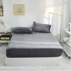 DuShow King Bed Sheet Set, Fleece Flannel, Fluffy Soft Fitted Sheet and Pillowcases, Extra Deep Fitted Sheet, Cozy Thermal Fitted Sheet (King, Grey)