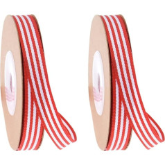 2 Rolls Grosgrain Ribbon Striped Gift Ribbon Christmas Stripe Ribbon Fabric Craft Ribbon Decorative Ribbon Red White