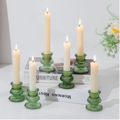Romadedi Glass Candle Holder Taper Candles - Set of 10 Small Green Taper Candle Holders for Candles Wedding Table Decoration Modern Christmas Decoration Advent Wreath Living Room Party Spring