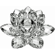 Lewpox Crystal Lotus Flower, Lotus Flower Made of Crystal, Crystal Glass Lotus Flower Tea Light Holder, Buddhist Candle Holder, Home, Office, Table Decoration