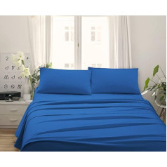 Made in Italy - Capri Complete Bed Linen for Double Bed 140 cm 4 Pieces in Cotton - 1 Flat Sheet + 1 Fitted Sheet + 2 Pillowcases 50 x 80 cm (Double Bed 160, Royal Blue)