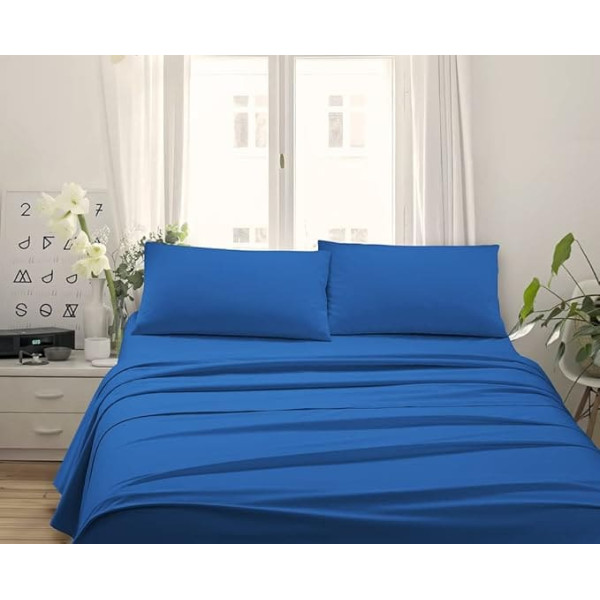 Made in Italy - Capri Complete Bed Linen for Double Bed 140 cm 4 Pieces in Cotton - 1 Flat Sheet + 1 Fitted Sheet + 2 Pillowcases 50 x 80 cm (Double Bed 160, Royal Blue)