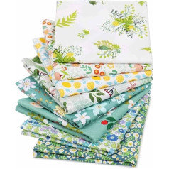 SHTGOI Pack of 8 Patchwork Fabric Package, Green Cotton Fabric with Various Floral Pattern, Fabric Scraps, Pack of 50 x 50 cm, Fabric Squares, Cotton Cloth, Sold by the Metre for Sewing, Quilting,