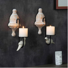 Wall Light Candle Holder (Set of 2) Wall Tea Light Holder White Bird Design Wall Mount Retro Wall Candle Holder Hanging Metal and Wood Iron Candle Holder Wall Holder for Living Room, Dining Room