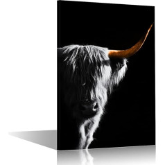 Funny Animal Highland Cow Home Decoration, 1 Panel Yellow Highland Horns Canvas Wall Art for Bedroom, Living Room, Office. Posters and Prints, Giclee Print, Gallery Packaging Graphic (24