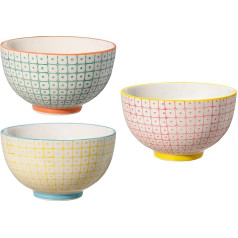 Bloomingville Carla Spring Retro Dessert Bowls Bowl Vintage Diameter 11.5 cm Green Pink Yellow Ceramic Set of 3 Holds Approx. 280 ml