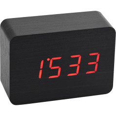 LED Wooden Alarm Clock, Alarm Function/Voice Control and Continuous Light Mode/Digital Desk Thermometer, Classic Timer, Digital Alarm Clock (Black Wood + Red Light)