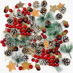 108 Pieces Christmas Wreath Accessories Artificial Pine Cones Set Red Holly Berries Christmas Decoration Christmas Wreath Craft Decoration for DIY Christmas Wreath Kit Christmas Decoration
