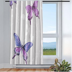Violetpos Curtains for Living Room Bedroom 1 Piece Butterfly Purple Butterflies on Grey 135 x 245 cm W/H