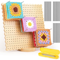 Aeelike Crochet Blocker Board, 11 Inch Crochet Blocking Board, Large Square Blocking Board, Crochet Blocker Board and Needles for Blanket, Cookie Shape, Wood Blocking Board for Knitting