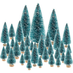 Kuuqa Mini Sisal Snow Frost Christmas Trees Bottle Brush Trees Plastic Winter Snow Ornaments Tabletop Trees with Merry Christmas Letters for Xmas Party Home Party Diorama Models