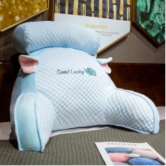 LANPEW Reading Pillow, Back Cushion with Armrests, Reading Cushion for Bed, Bed Chair, Backrest Cushion, Back Support, Cushion Gifts for Reading, Working and Playing (Bean Velvet Blue, 75 x 50 cm)