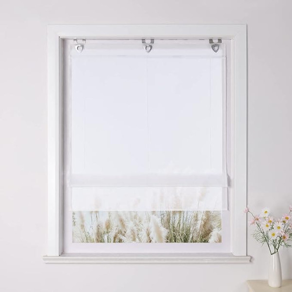 Yujiao Mao Kessy Roman Blind with Piping Transparent Voile Roller Blinds White W x H 80 x 130 cm