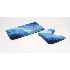 Wave 2-Piece Bath Mat Set Blue with Cut-Out