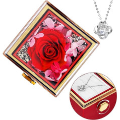 Shinkuro Eternal Rose, Gifts for Her, Real Eternal Rose with Necklace, Gift for Mother's Day, Birthday, Anniversary, Gift for Mother, Girlfriend