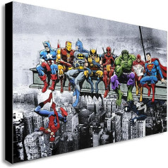 SUPERHEROES LUNCH ATOP SKYSCRAPER CANVAS WALL ART FRAMED - VARIOUS SIZES (A1 32x24