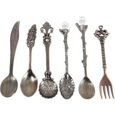 Coffee Spoons and Fruit Forks, Haofy Vintage Spoons and Forks Set with Dessert Spoon/Coffee Mixing Spoon and Forks, Retro Cutlery Set for Kitchen Party Wedding Dining Room Bar, 6 Pieces