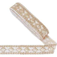 AHANDMAKER 10 Yards Embroidered Ribbon 1.77 Inch Wide White Diamond Pattern with Sequins Woven Trim Ethnic Style Jacquard Embroidered Ribbon for Sewing Clothing Decoration