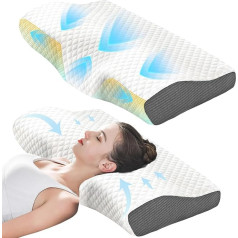 Ahigh Pillow, Memory Foam Pillow, Ergonomic Orthopaedic Pillow, Neck Pain Pillow, Neck Pillow for Men, Women, Side Sleeper Pillow for Sides, Back and Stream Sleepers (60 x 34 x 11/7 cm)