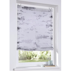 Claude Roman Blind with Eyelets White Transparent Grey Printed Roman Curtain No Drilling Required Width 45 x Height 140 cm