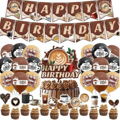 Coffee Birthday Decorations Coffee Party Accessories Includes Coffee Happy Birthday Banner Cake Topper Cupcake Toppers Balloons for Coffee Theme Party Decorations