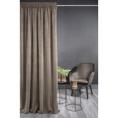 Eurofirany KRISTI Velvet Curtain, Soft Ruffle Tape, 1 Piece, Thick, 330 g/m², Elegant, Smooth, Plain, Fluffy, Modern, Classic, Pastel Colour, Living Room, Bedroom, Dark Brown
