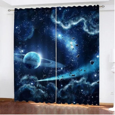 KARPIX Planets of the Space Universe Blackout Curtains with Eyelets Opaque Curtain for Children and Teenagers, 2 Panels (A, 220 x 215 cm (2 x 110 x 215 cm)