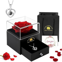 EGEKTBH Valentines Gifts for Her, Handmade Preserved Eternal Rose Gift Box with Love You Necklace, Anniversary, Mother's Day