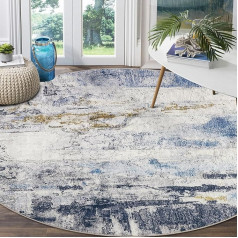 Capslpad Abstract Round Rugs Diameter 160cm Living Room Non-Slip Round Short Pile Rug Washable Soft Faux Wool Floor Mat Rugs for Kids Room Bathroom Dining Room Decoration Blue