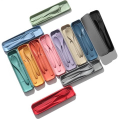 Plastic Cutlery Reusable Set, Happybase 12 Set Travel Cutlery with Case, Camping Cutlery Set, Portable Utensils for Lunch Box, School, Picnic, Travel, Outdoor Tableware or Daily Use