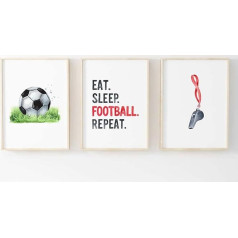 Boys Football Poster Wall Art Football Accessories Bedroom Kids Artwork Set of 3 [Frame Not Included] (A4)