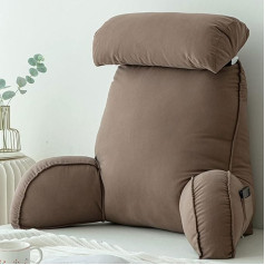 CLEMMO Lumbar Cushion with Armrests, Back Cushion, Bed, TV Cushion, Reading Cushion with Removable Neck Roll, Ideal as Back Support for Reading or Video Games